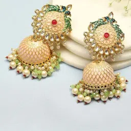 Biba Peach & Green Jhumki Earrings-picture-12