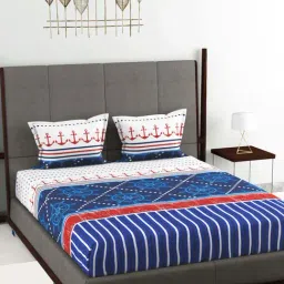 Bianca Callista Printed Blue & White 180 TC Cotton Double Bedsheet with 2 Pillow Covers-image-7
