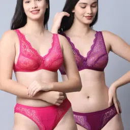Gracit Pink & Purple Self Pattern Bra Panty Set - Pack Of 2-image-10