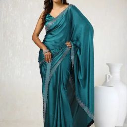 Soch Teal Embellished Saree With Unstitched Blouse-image-29