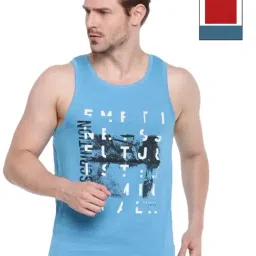 Force NXT Sky Blue & Red Cotton Regular Fit Printed Vest - Pack Of 2-image-92