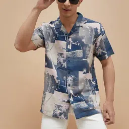 Fame Forever By Lifestyle Blue & White Smart Fit Printed Shirt-picture-2