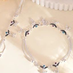 VOJ Designer Multicolor Stone Studded Anklet Set of 2-47