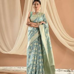 Sutra¿Attire Blue Cotton Regular Fit Saree-image-77