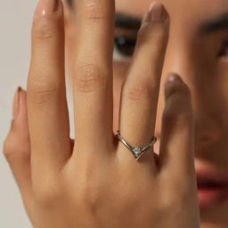 Mabel 92.5 Sterling Silver Rhodium-Plated Solitaire V Shaped Adjustable Ring-image-63