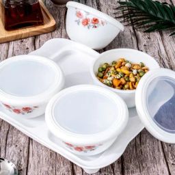 Cello White Opalware Tiffany Dry Fruit Storage Bowl - Set of 9-24
