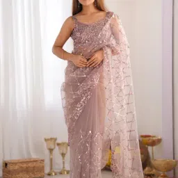 Saree Mall Rose Gold Net Embellished Saree with Blouse Piece-image-55