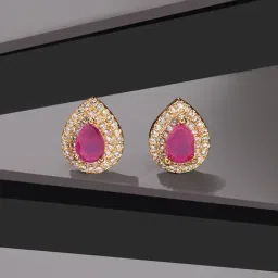 Fida Gold-Plated Stone Studded Teardrop Shaped Stud Earrings-38