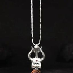 GIVA 925 Silver Trishul Rudraksha Pendant With Box Chain-image-27