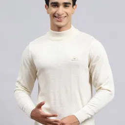 Monte Carlo Cream Wool Blend Regular Fit Solid Pullover image 1
