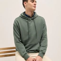 The Bear House Green Relaxed Fit Solid Hoodie-picture-14