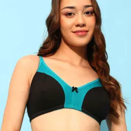 Clovia Black & Blue Cotton Color-Block Non Padded Full Coverage Bra image 1
