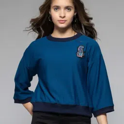 SHAYE Blue Cotton Lycra Regular fit Sweatshirts-image-39