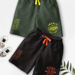Codez Boys Black & Olive Printed Shorts image 1