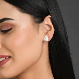 Fida Gold-Plated Stone Studded Teardrop Shaped Stud Earrings image 2