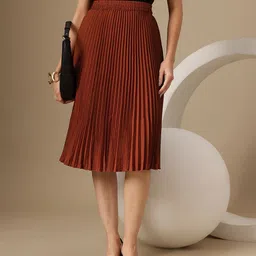 Chemistry Women Accordion Pleated Crepe Flared Skirt-image-46