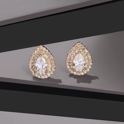 Fida Gold-Plated Stone Studded Teardrop Shaped Stud Earrings-36