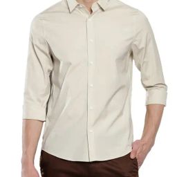 Calvin Klein Beige Cotton Slim Fit Shirt-image-50