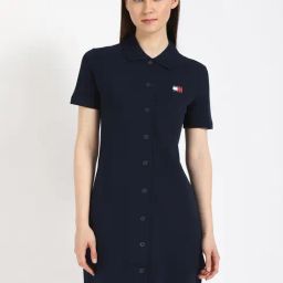 Tommy Hilfiger Navy Cotton Slim Fit Dress-image-97