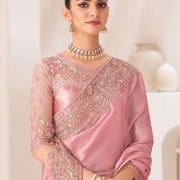 Saree Mall Pink Chiffon Embellished Saree with Blouse Piece-picture-41