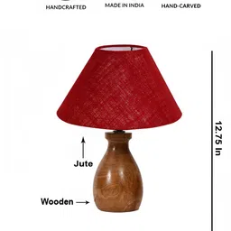 Devansh Maroon & Brown Wooden Frusturical Shaped Table Lamp-30