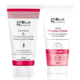 Globus Naturals Glycolic & 1% Salicylic Acid Herbal Face Cream & Pimple Clear Face Wash Combo-15