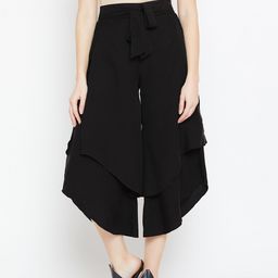 Bitterlime Women Black Flared Solid Palazzos-picture-22