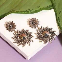 Sohi Crystal Daisy Swirl Golden Dangler Earrings for Women & Girls-picture-32