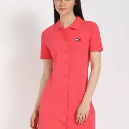 Tommy Hilfiger Pink Cotton Slim Fit Dress-image-69