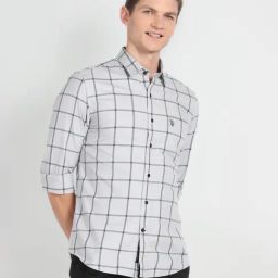 U.S. Polo Assn. Denim Co. Sky Grey Regular Fit Checks Shirt-image-76