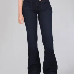 Wrangler Blue Cotton Solid Flare fit Jeans-image-74