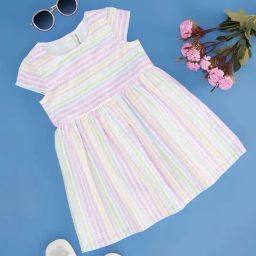Pantaloons Baby Kids Bright White Cotton Striped Dress-picture-2