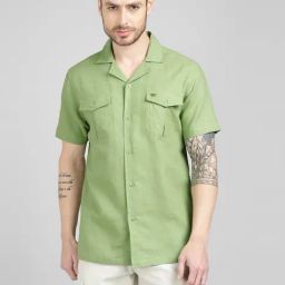 Royal Enfield Green Regular Fit Solid Shirt-image-6