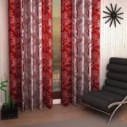 BELLA TRUE 213 cm (7 ft) Polyester Semi Transparent Door Curtain (Pack Of 2) (Floral, Maroon)-image-85
