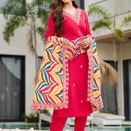 VASTRAHUT Embroidered Chanderi Silk V-Neck Sequinned Kurta With Trousers & Dupatta-picture-38