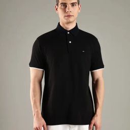 TOMMY HILFIGER Black Solid Regular Fit Cotton Polo T-Shirt-picture-38
