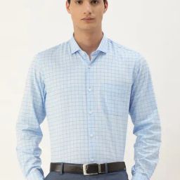 Peter England Blue Slim Fit Checks Shirt-image-17