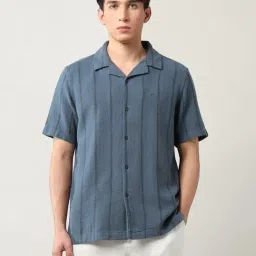 Arrow Dark Grey Cotton Relaxed Fit Striped Shirt-picture-24