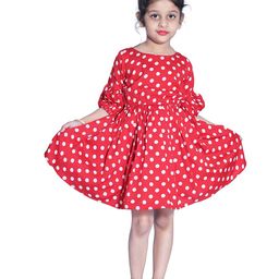 Wish little Girls Polka Dot Printed Puff Sleeve Fit and Flare Dress-image-79