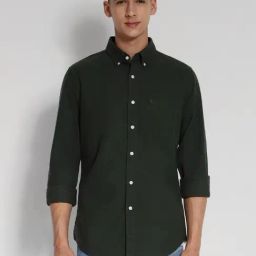 American Eagle Green Cotton Slim Fit Texture Shirt-image-85