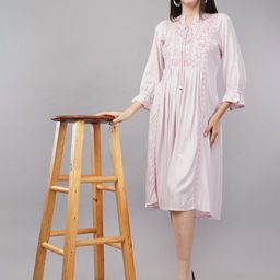 Shruthi Floral Embroidered Thread Work Tie-Up Neck Liva Anarkali Kurta-image-85