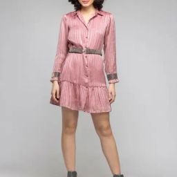 SHAYE Pink Stripes Shirt Dress-image-68