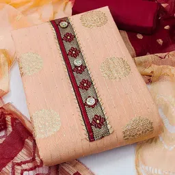 RUDRAA FAB Ethnic Motifs Woven Design Sequinned Jaquard Unstitched Dress Material-picture-12