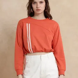 RAREISM Orange Cotton Blend Solid Long Sleeves Sweatshirt-picture-46