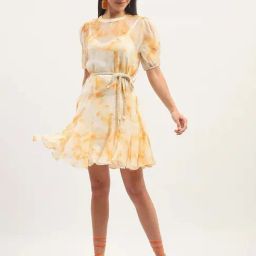 Madame Orange Polyester Tie - Dye Mini Skater Dress-image-12