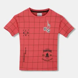 Blue Giraffe Kids Red Cotton Chequered T-Shirt-image-6