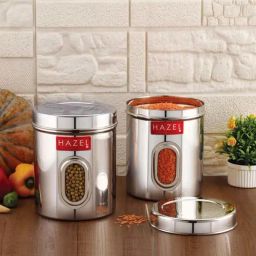 HAZEL Silver Stainless Steel Kitchen Storage Containers With Air Tight Lid - Set of 2-image-46