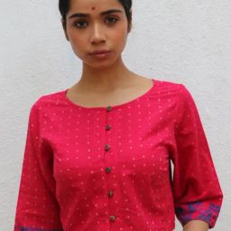 Chidiyaa Pink Paakhi Rosalin Handblock Printed Cotton Crop Top Blouse-image-40