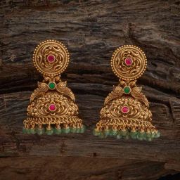 Kushal's Fashion Jewellery Ruby Green Gold Polished Antique Earring for Women-picture-8