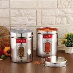 HAZEL Silver Stainless Steel Kitchen Storage Containers With Air Tight Lid - Set of 2-image-47